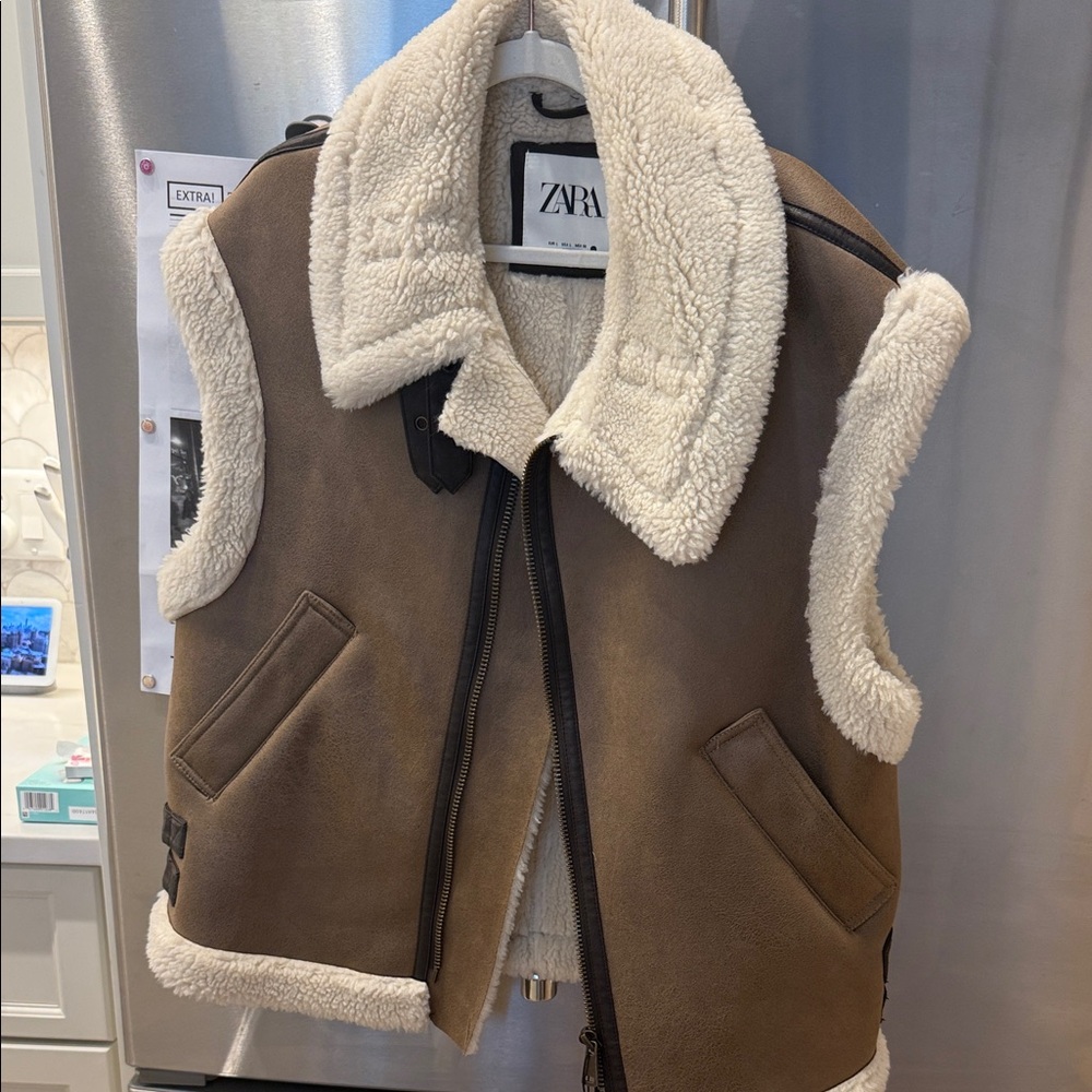 Zara Brown Vest with Cream Shearling